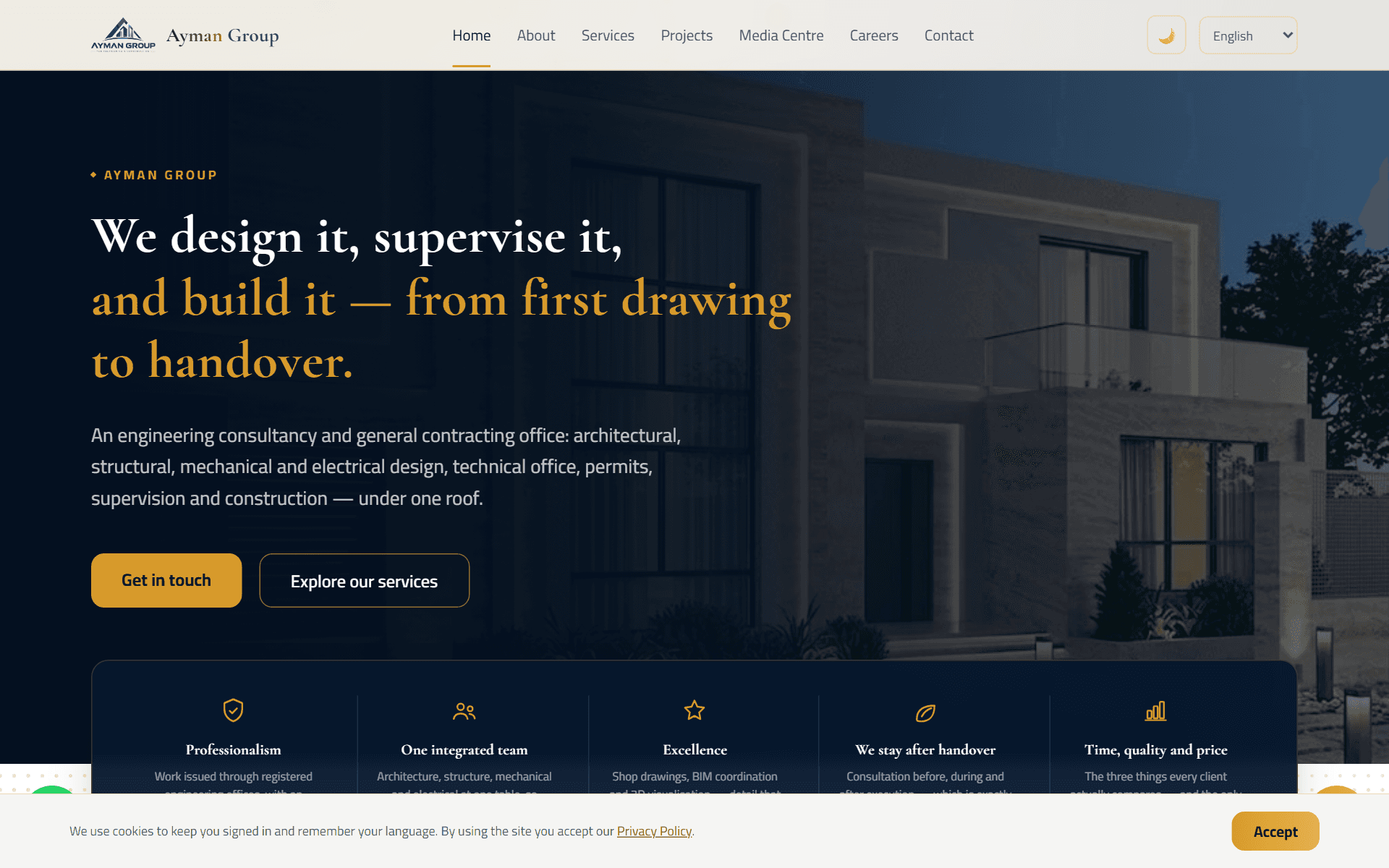 The Ayman Group website as it serves today, showing their own branding, navigation and language switcher.